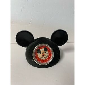 Disney Parks Mickey Mouse club black fuzzy ears clock-WORKS